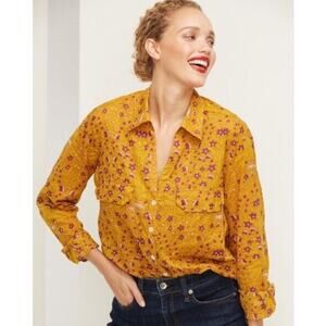 Roller Rabbit Rhône Guy Shirt Floral Yellow Purple Long Sleeve‎ Button Down XS